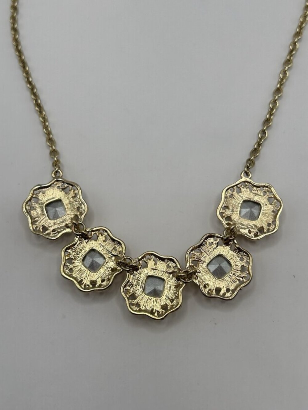 Marlyn Schiff Gold Tone Necklace Rhinestones Statement Jewelry Christmas Holiday - Picture 10 of 11